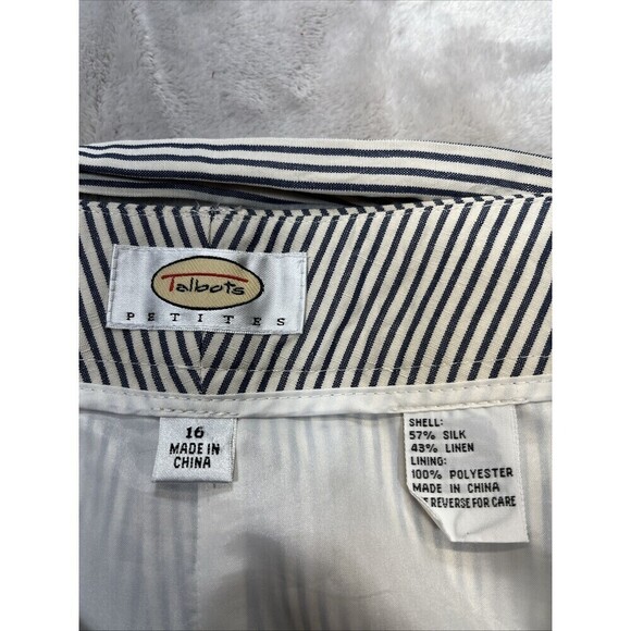 Talbots Crop Pants  16P Silk Linen Blue white Stripe Wide Leg belt high waist - Picture 4 of 9